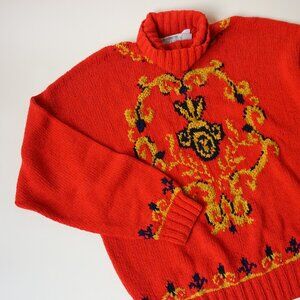 Vintage Liz Claiborne Collection Silk Baroque Scroll Motif Knit Sweater - Size L